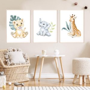Lot de 3 affiches bébé animaux safari Big Five