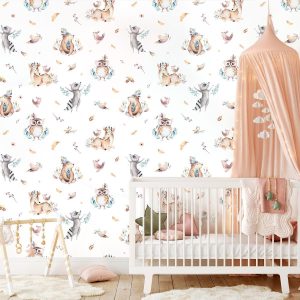 Papier peint animaux de la forêt bohème pour enfant