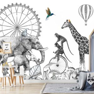 Papier peint animaux du cirque pour enfant
