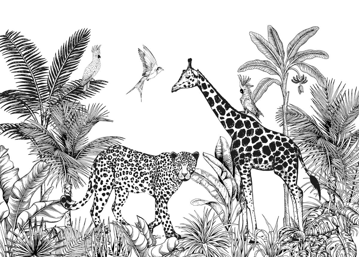Papier peint animaux du safari noir et blanc pour enfant – Image 2