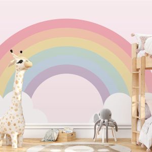 Papier peint panoramique arc en ciel rose