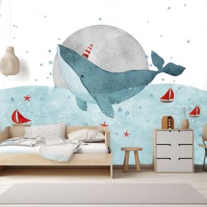 Papier peint baleine bleue pour enfant