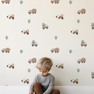 Papier peint camions de chantier nordique pour enfant