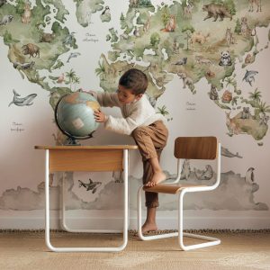 Papier peint carte du monde animaux enfant