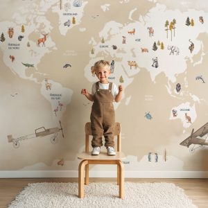 Papier peint carte du monde nuages – beige