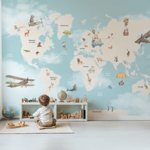 Papier peint Carte du monde – Voyage dans les nuages