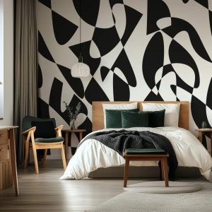 Papier peint contemporain noir et blanc