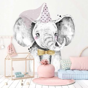 Papier peint portrait éléphant rigolo pour enfant