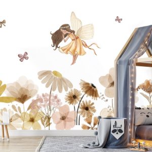 Papier peint fée & fleurs pour enfant