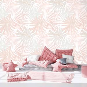 Papier peint feuille tropicale rose