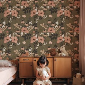 Papier peint Fleurs Kaki