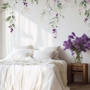 Papier peint fleurs tombantes lavande