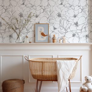 Papier peint Fleurs noir et blanc