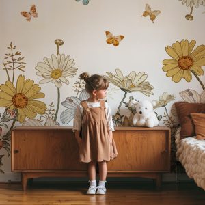 Papier peint mille et une fleurs, chambre fille