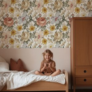 Papier peint à fleurs vintage chambre fille