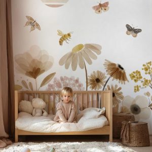 Papier peint panoramique fleurs vintage pour enfant