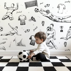 Papier peint football noir et blanc pour enfant