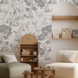 Papier peint forêt noir et blanc vintage