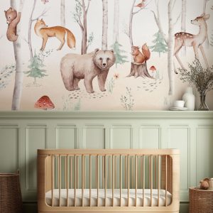 Papier peint Forêt enfant vert sauge