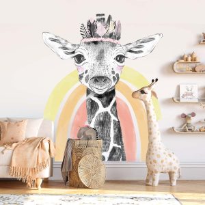 Papier peint girafe boho pour chambre fille