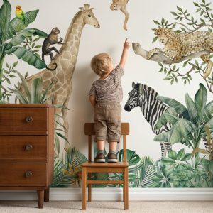 Papier peint safari amis de la jungle pour enfant