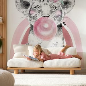 Papier peint portrait lion arc-en-ciel pour enfant