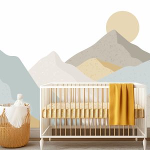 Papier peint montagne jaune et bleu pour enfant