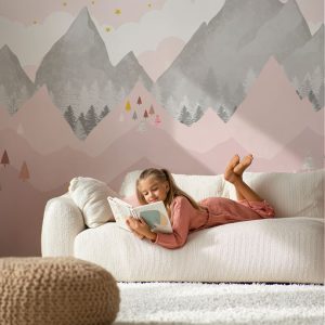 Papier peint montagne panoramique rose