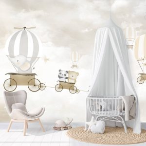 Papier peint montgolfiere beige pour bébé