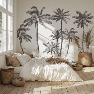 Papier peint palmier noir et blanc