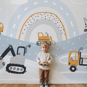 Papier peint camion panoramique bleu pour enfant