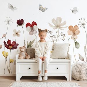 Papier peint chambre fille papillons & fleurs