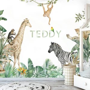 Papier peint safari personnalisé avec prénom pour enfant