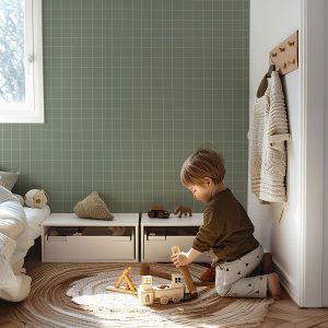 Papier peint petits carreaux vert sauge