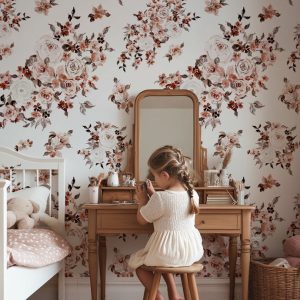 Papier peint roses chambre fille