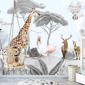 Papier peint safari bleu pour enfant