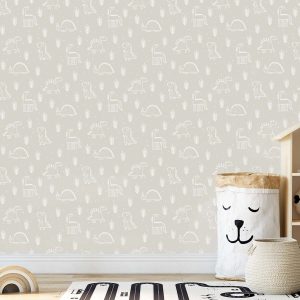 Papier peint dino scandinave gris pour enfant