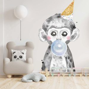Papier peint portrait singe bubble gum bleu pour enfant