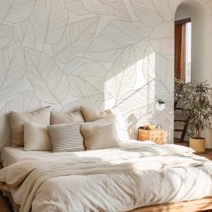 Papier peint Feuilles beige