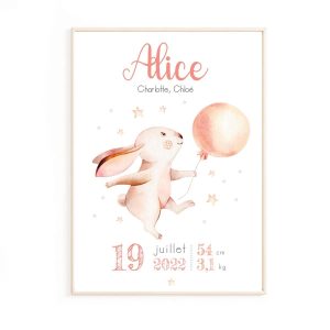 Affiche de naissance lapin personnalisée