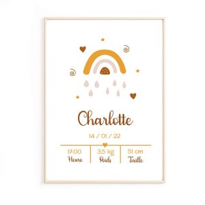 Affiche de naissance arc en ciel orange personnalisée