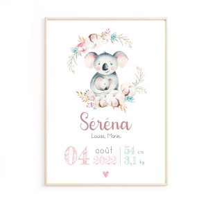 Affiche de naissance koala personnalisé