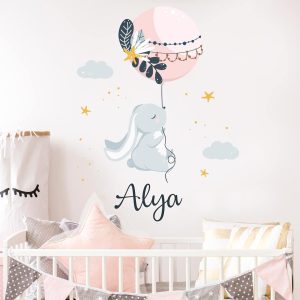 Sticker lapin bohème personnalisé pour bébé